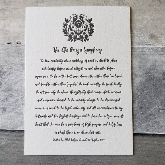 Letter Press Chi Omega Symphony on heavy cards stock - Picture 1 of 4